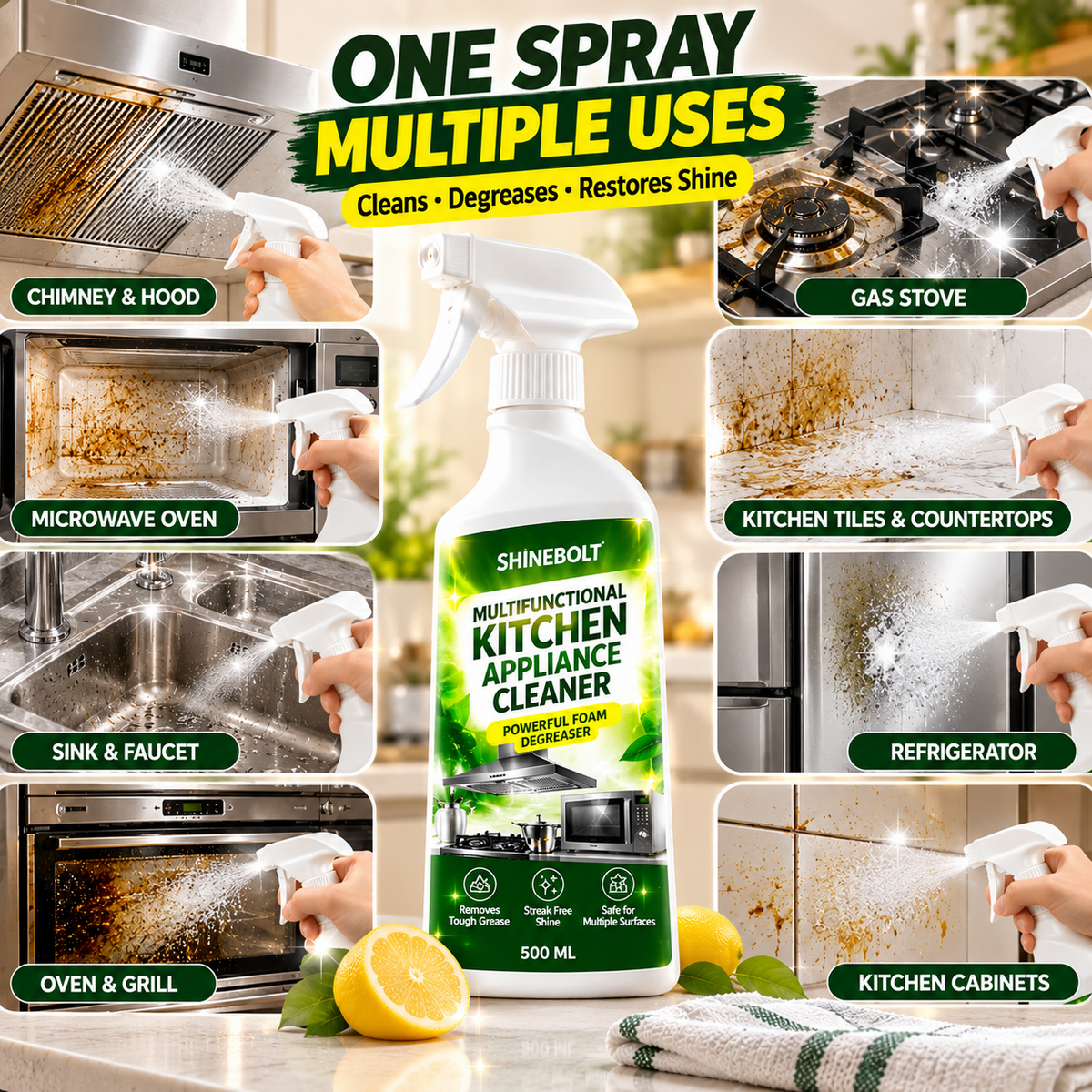 Shinebolt 500 ml kitchen cleaner — One Spray, Multiple Kitchen Uses