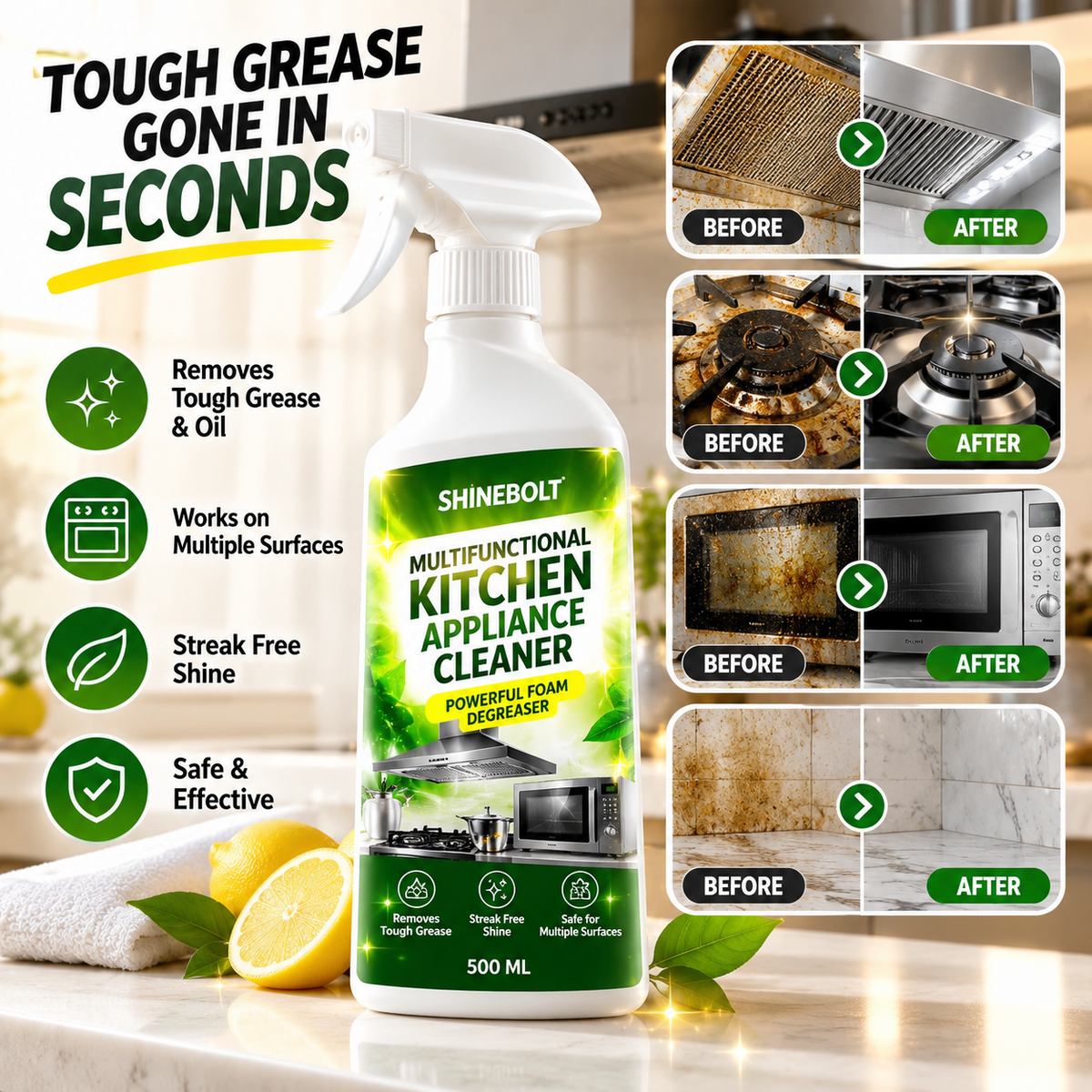 Shinebolt 500 ml kitchen cleaner — ShineBolt Kitchen Cleaning Power